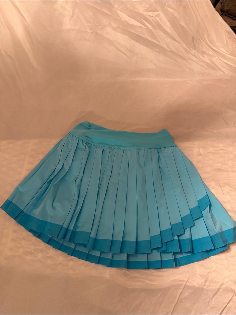 Pleated Sky Blue Circle Skirt with Contrast Hem